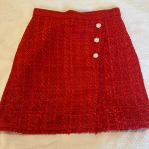 Ann Taylor Red Tweed Skirt with Pearl Detail